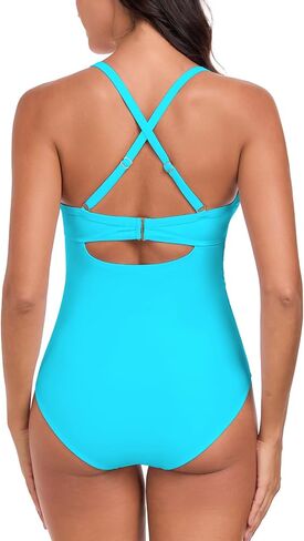 Women's Push Up Twist Front Cutout One Piece Swimsuits Crisscross Back Bathing Suits Adjustable Straps Swimwear in Saudi Arabia