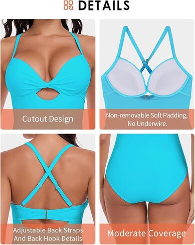 Women's Push Up Twist Front Cutout One Piece Swimsuits Crisscross Back Bathing Suits Adjustable Straps Swimwear in Saudi Arabia