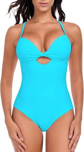 Women's Push Up Twist Front Cutout One Piece Swimsuits Crisscross Back Bathing Suits Adjustable Straps Swimwear in Saudi Arabia