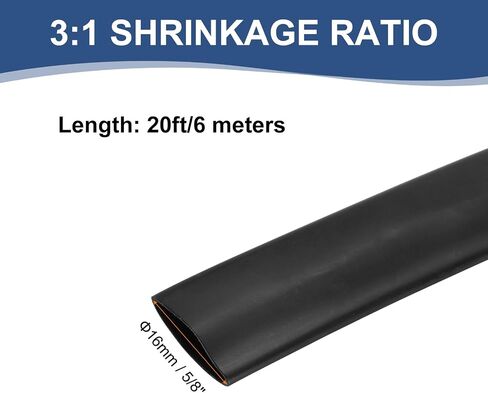 MECCANIXITY 5/8 Inch Heat Shrink Tubing Waterproof, 3:1 Dual Wall Marine Adhesive Lined Industrial Heat Shrink Tube Wiring Wrap 20ft, Black in Saudi Arabia