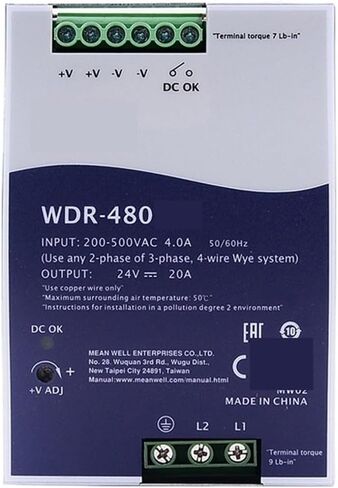 WDR-480 DIN Rail 480W Switching Power Supply 220V/380V إلى 24V/48V MW Control Industrial Control PFC (WDR-480-48) in Kuwait