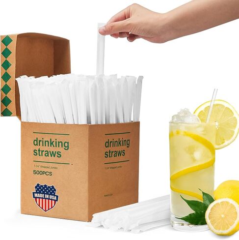 Plastic Straws [500 Pcs-7.8" Long] Individually Wrapped Clear Disposable Drinking Straws - Made in USA - Straight Long Straws for Party, 0.23'' Diameter in Kuwait