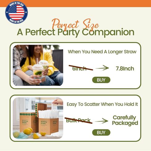 Plastic Straws [500 Pcs-7.8" Long] Individually Wrapped Clear Disposable Drinking Straws - Made in USA - Straight Long Straws for Party, 0.23'' Diameter in Kuwait
