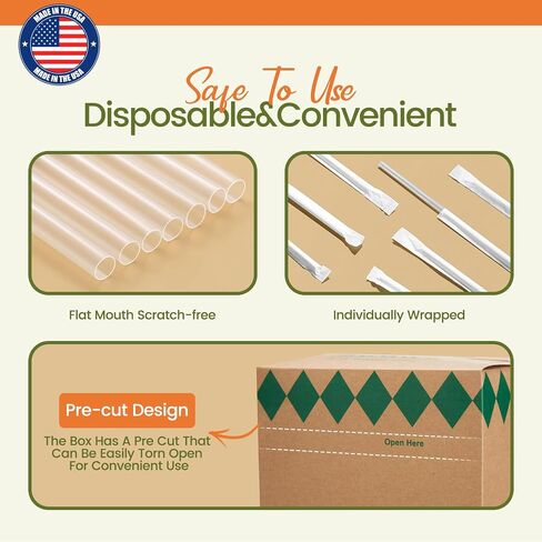 Plastic Straws [500 Pcs-7.8" Long] Individually Wrapped Clear Disposable Drinking Straws - Made in USA - Straight Long Straws for Party, 0.23'' Diameter in Kuwait