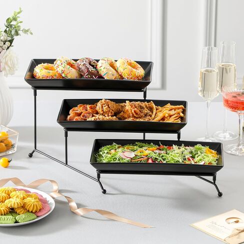 Malacasa 3 Tier Franting Rays for Party و Porcelain Pratchans Platters and Raneshs و 12 بوصة حامل صينية ، صينية فواكه ، صواني لتقديم الطعام ، وقصة الحلوى البيضاء مع رف معدني أكثر ثباتًا قابلاً للطي قابلة للطي. in Kuwait