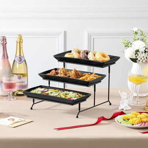 Malacasa 3 Tier Franting Rays for Party و Porcelain Pratchans Platters and Raneshs و 12 بوصة حامل صينية ، صينية فواكه ، صواني لتقديم الطعام ، وقصة الحلوى البيضاء مع رف معدني أكثر ثباتًا قابلاً للطي قابلة للطي. in Kuwait
