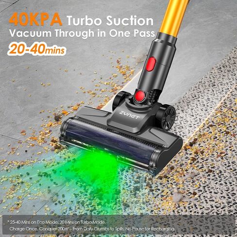 Cordless Vacuum Cleaner, 40KPA/40Mins, LED Display, Lightweight Stick Vacuum with Powerful Suction, Self-Standing, Green Light, Rechargeable Vacuum Cleaners for Home Pet Hair Carpet Hard Floors in Saudi Arabia