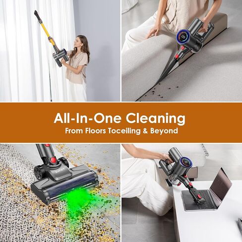 Cordless Vacuum Cleaner, 40KPA/40Mins, LED Display, Lightweight Stick Vacuum with Powerful Suction, Self-Standing, Green Light, Rechargeable Vacuum Cleaners for Home Pet Hair Carpet Hard Floors in Saudi Arabia