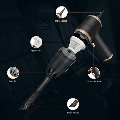 ThomasWorth Handheld Vacuum Cleaner for Car with Strong 15000Pa Suction, 3-in-1 Mini Car Vacuum Cordless Rechargeable with 120W Motor Air Duster and Pump for Deep Cleaning Anywhere in Saudi Arabia