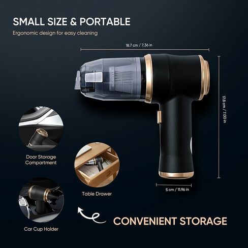 ThomasWorth Handheld Vacuum Cleaner for Car with Strong 15000Pa Suction, 3-in-1 Mini Car Vacuum Cordless Rechargeable with 120W Motor Air Duster and Pump for Deep Cleaning Anywhere in Saudi Arabia