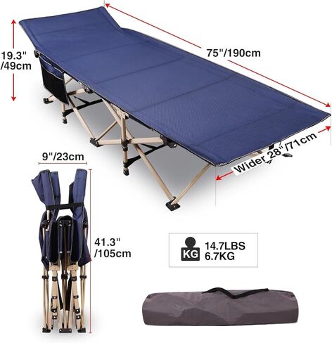 REDCAMP Padded Folding Camping Cot for Adults, Heavy Duty Sleeping Cot Bed with Pad, Travel Camp Cots with Carry Bag Portable for Outdoor Home Office, Black in Saudi Arabia