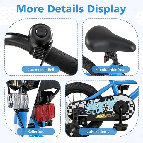 Baby Joy Kids Bike ، 12 14 16 18 18 بوصة للسيارة دراجة رياضية مع عجلات تدريب قابلة للإزالة ، فرامل يدوية وتوقف ، مقعد ومقعد قابل للتعديل ، فتيات الفتيان. in Saudi Arabia