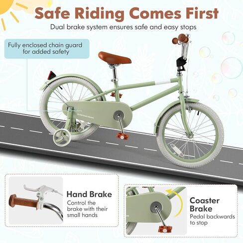 HONEY JOY Kids Bike, 12 14 16 18 Inch Toddler Bikes w/Training Wheels, Handbrake & Coaster Brake, Fully Enclosed Chain, Adjustable Handlebar & Seat, Kids Bicycle for Girls Boys Age 3-8 in Saudi Arabia