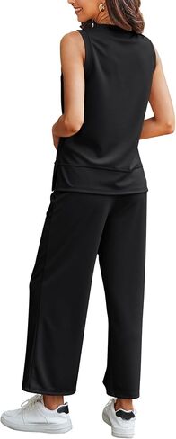 2 Piece Sets for Women Summer Lounge Matching Sets Sleeveless Top Wide Leg Pants Vacation Travel Outfits Tracksuits in Kuwait