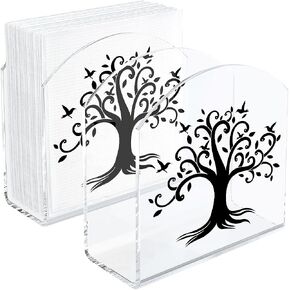 Napkin Holder with Designer Patterns, 2 Pack Upright Clear Acrylic Napkin Holder for Table, Modern Guest Cocktail Paper Napkins Dispenser 5"x5" for Dining Room, Kitchen, Bar (Colorful Butterfly) in Saudi Arabia