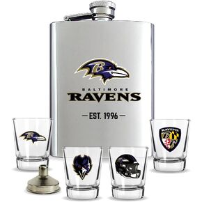 Baltimore Ravens Flask Gift Set - 1 Flask and 4 Shot Glasses in Kuwait
