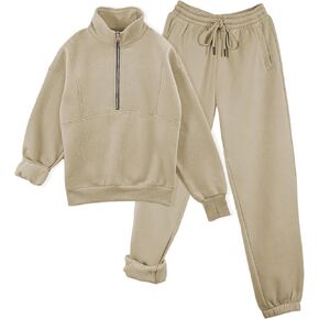 Womens Sweatsuits Fleece Lined Jogging Sweatpants and Half Zip Sweatshirts 2 Piece Matching Sweat Sets in Kuwait