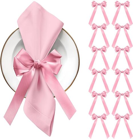 Pink Bow Napkin Rings Set of 12 Pink Ribbon Candlestick Decor Charms Coquette Bow for Wine Glasses Ribbon Gift Rings Bulk for Candle Holder Wedding Birthday Party Bridal Shower Wrapping in Kuwait