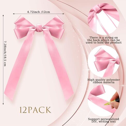 Pink Bow Napkin Rings Set of 12 Pink Ribbon Candlestick Decor Charms Coquette Bow for Wine Glasses Ribbon Gift Rings Bulk for Candle Holder Wedding Birthday Party Bridal Shower Wrapping in Kuwait