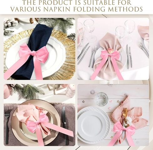 Pink Bow Napkin Rings Set of 12 Pink Ribbon Candlestick Decor Charms Coquette Bow for Wine Glasses Ribbon Gift Rings Bulk for Candle Holder Wedding Birthday Party Bridal Shower Wrapping in Kuwait