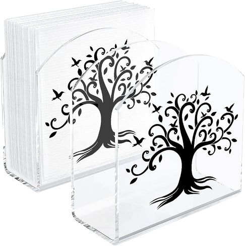 Napkin Holder with Designer Patterns, 2 Pack Upright Clear Acrylic Napkin Holder for Table, Modern Guest Cocktail Paper Napkins Dispenser 5"x5" for Dining Room, Kitchen, Bar (Colorful Butterfly) in Saudi Arabia