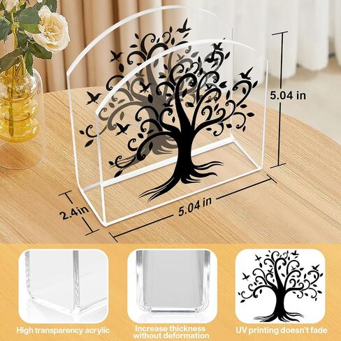 Napkin Holder with Designer Patterns, 2 Pack Upright Clear Acrylic Napkin Holder for Table, Modern Guest Cocktail Paper Napkins Dispenser 5"x5" for Dining Room, Kitchen, Bar (Colorful Butterfly) in Saudi Arabia