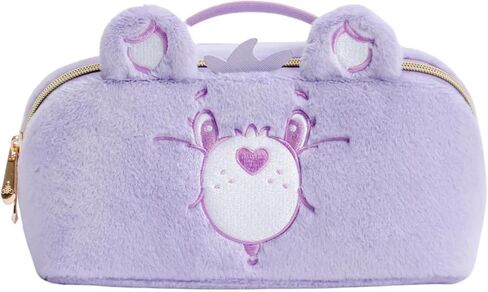 Impressions Vanity Care Bears Cheer Bear Unfold Travel Makeup Bag Organizer, Opens Flat Zippered Cosmetic Bag with Cozy Teddy Fur, Artwork Lined Interior, 3 Inner Pockets, and Top Handle in Rainbow in Kuwait
