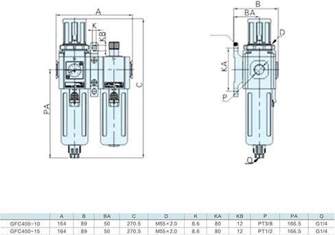 Compressed Air Filter Regulator Lubricator Combo High Efficiency Water Oil Trap Separator 3 in 1 Unit for Pneumatic Systems Aluminum Alloy Construction PT3/8 PT1/2 Sizes (GFC400-10) in Saudi Arabia