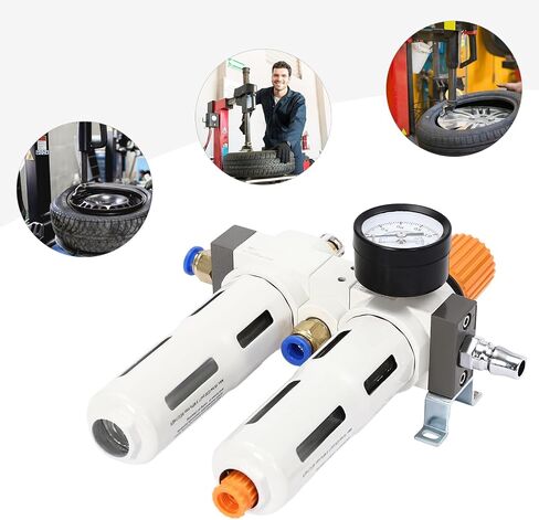 Air Pressor Oil Water Regulator Separator Tire Changer Machine Part Oil Water Separator with Pressure Gauge and Connectors, Lower Air Outlet, with Standard Interface (Max.145Psi) in Saudi Arabia