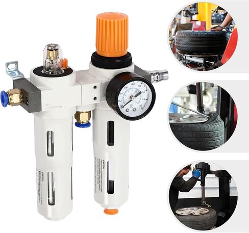Air Pressor Oil Water Regulator Separator Tire Changer Machine Part Oil Water Separator with Pressure Gauge and Connectors, Lower Air Outlet, with Standard Interface (Max.145Psi) in Saudi Arabia
