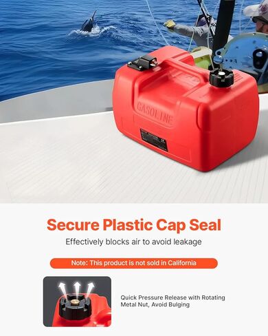 VEVOR Boat Marine Fuel Tank, 12 Gallon/55L, Portable Fuel Gas Tank for Outboard Engine Boats, Plastic Outboard Marine Boat Fuel Tank with Hose, Easy to Carry for Yacht, Fishing & Deck Boat, Red in Saudi Arabia