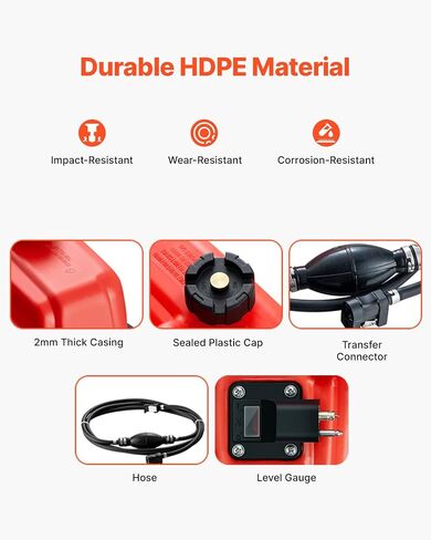 VEVOR Boat Marine Fuel Tank, 12 Gallon/55L, Portable Fuel Gas Tank for Outboard Engine Boats, Plastic Outboard Marine Boat Fuel Tank with Hose, Easy to Carry for Yacht, Fishing & Deck Boat, Red in Saudi Arabia