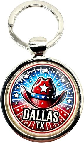 Westmon Works Dallas Keychain Metal Key Ring Texas مع صورة قبعة رعاة البقر ، هدايا تذكارية مصنوعة في الولايات المتحدة الأمريكية in Saudi Arabia
