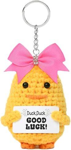 DEEKA Crochet Cheer Duck with Bow Cheer Gifts Bag Accessories Essentials Keychain for Backpack Cheerleading Team Gifts in Kuwait