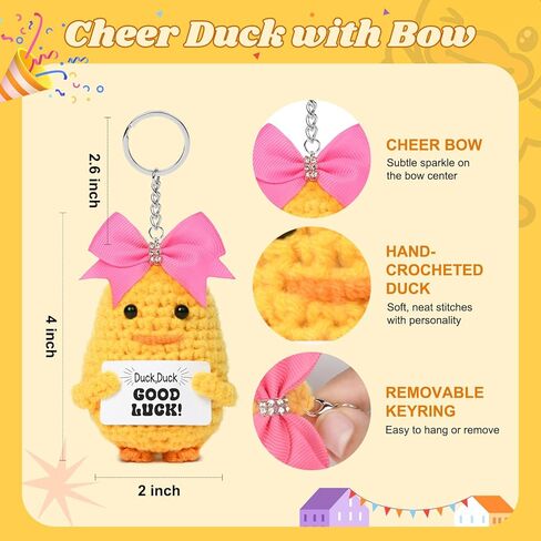 DEEKA Crochet Cheer Duck with Bow Cheer Gifts Bag Accessories Essentials Keychain for Backpack Cheerleading Team Gifts in Kuwait