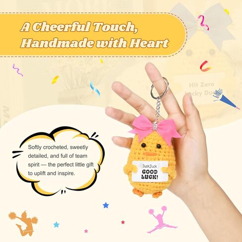 DEEKA Crochet Cheer Duck with Bow Cheer Gifts Bag Accessories Essentials Keychain for Backpack Cheerleading Team Gifts in Kuwait