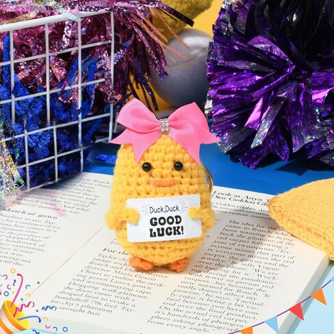 DEEKA Crochet Cheer Duck with Bow Cheer Gifts Bag Accessories Essentials Keychain for Backpack Cheerleading Team Gifts in Kuwait