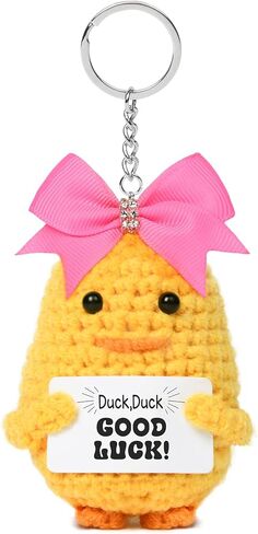 DEEKA Crochet Cheer Duck with Bow Cheer Gifts Bag Accessories Essentials Keychain for Backpack Cheerleading Team Gifts in Kuwait