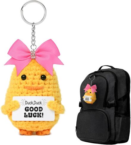 DEEKA Crochet Cheer Duck with Bow Cheer Gifts Bag Accessories Essentials Keychain for Backpack Cheerleading Team Gifts in Kuwait