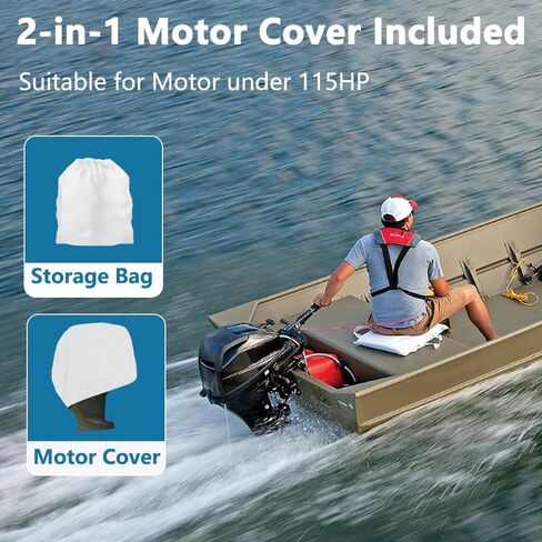 Jon Cover Cover Fit Havoc Mud Motor MSTC 1756/1750/1753 ، قارب الصيد 1756MR/1756VJ و CRESTLINER 1852MT ، 900D MARINE GRADE POLYESTER مع PU ، غطاء قارب 18 قدمًا ومقاومة للأشعة فوق البنفسجية [شملت الغطاء الحركي] in Kuwait