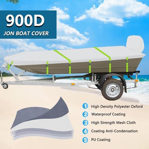 Jon Cover Cover Fit Havoc Mud Motor MSTC 1756/1750/1753 ، قارب الصيد 1756MR/1756VJ و CRESTLINER 1852MT ، 900D MARINE GRADE POLYESTER مع PU ، غطاء قارب 18 قدمًا ومقاومة للأشعة فوق البنفسجية [شملت الغطاء الحركي] in Kuwait