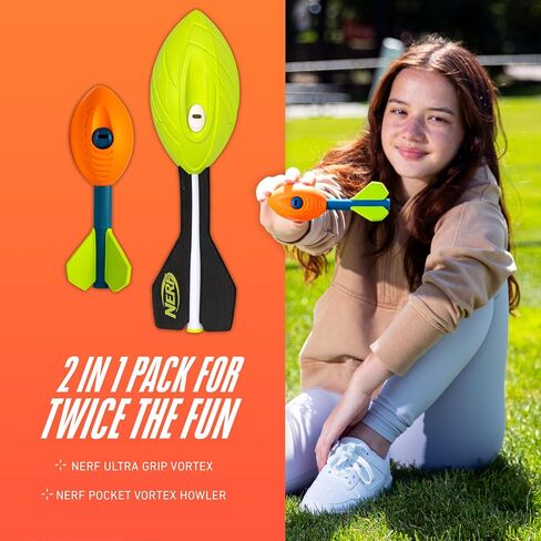 Franklin Sports Nerf Vortex Foam Football Pack Dual Power Pack - Nerf Ultra Grip + Pocket Vortex Set - لعبة مثالية للأطفال للبركة + كرة القدم الشاطئية - لعبة داخلية + كرة خارجية للأطفال in Saudi Arabia
