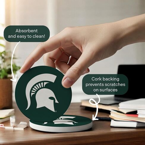 Desert Cactus Michigan State University Ceramic Coasters 4 Pack Spartans MSU Absorbent Drink Coasters with Cork Backing (Design A) in Saudi Arabia