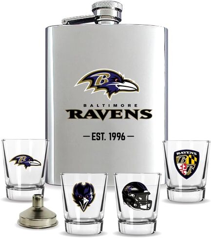 Baltimore Ravens Flask Gift Set - 1 Flask and 4 Shot Glasses in Saudi Arabia