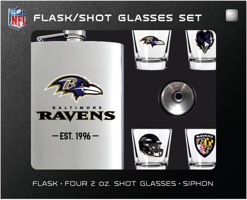 Baltimore Ravens Flask Gift Set - 1 Flask and 4 Shot Glasses in Saudi Arabia