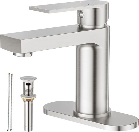 Gold Bathroom Faucet 1 Hole, Single Handle Bathroom Vanity Sink Faucet with Deck Plate & Metal Pop-Up Drain & Supply Lines, Gold Brushed Finish in Saudi Arabia