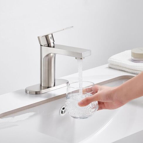 Gold Bathroom Faucet 1 Hole, Single Handle Bathroom Vanity Sink Faucet with Deck Plate & Metal Pop-Up Drain & Supply Lines, Gold Brushed Finish in Saudi Arabia