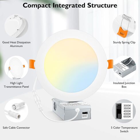 Beslowe 6 عبوات 6 بوصة 5CCT مصابيح سقف LED راحة فائقة مع مربع الوصلات ، 12W 150W EQV ، 3000K/3500K/4000K/5000K/6500K ، 1200LM DIMMABLE CANLAST in Kuwait