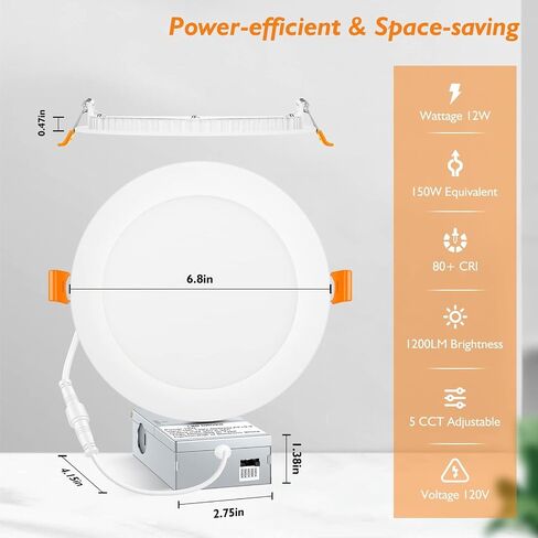 Beslowe 6 عبوات 6 بوصة 5CCT مصابيح سقف LED راحة فائقة مع مربع الوصلات ، 12W 150W EQV ، 3000K/3500K/4000K/5000K/6500K ، 1200LM DIMMABLE CANLAST in Kuwait
