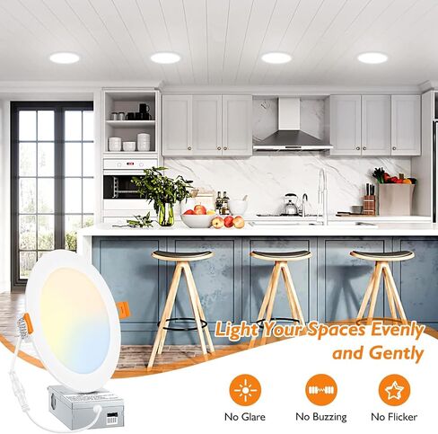 Beslowe 6 عبوات 6 بوصة 5CCT مصابيح سقف LED راحة فائقة مع مربع الوصلات ، 12W 150W EQV ، 3000K/3500K/4000K/5000K/6500K ، 1200LM DIMMABLE CANLAST in Kuwait
